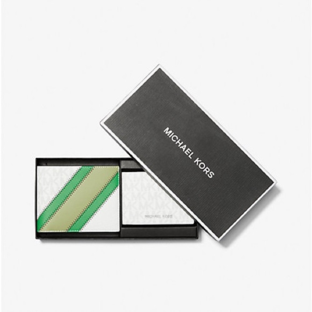 Michael Kors Logo and Faux Leather Stripe Wallet with Passcase Gift Set